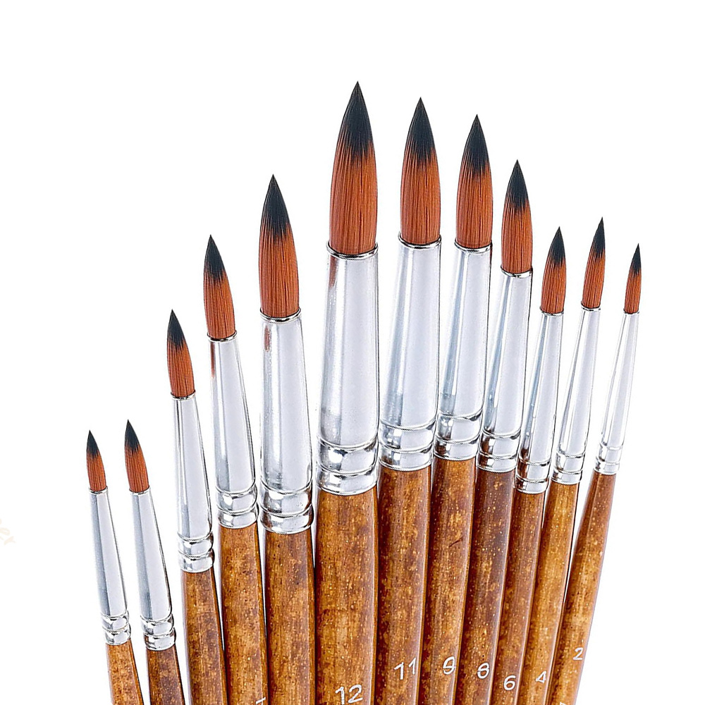 Gouache Paint Set - 12 adet Sanatçı Suluboya Boya Fırçaları,
