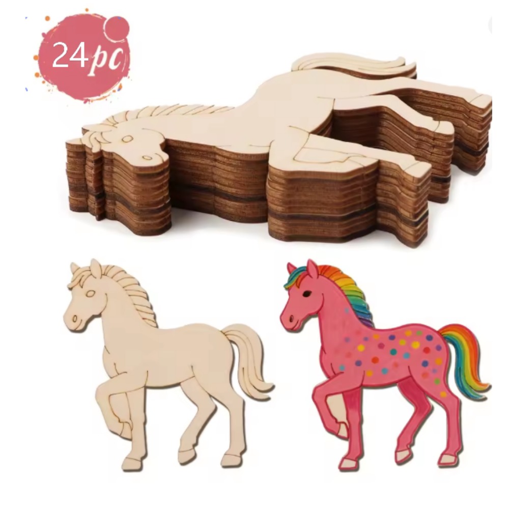 Art Craft Horse - 24 Adet Bitmemiş Ahşap At Figürleri,