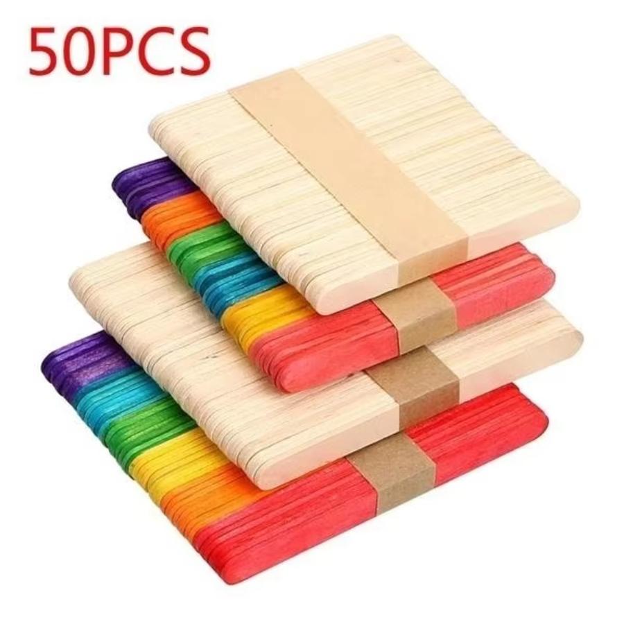 Art Craft With Ice Cream Stick - 50 Adet Lot Doğal Renkli Ahşap
