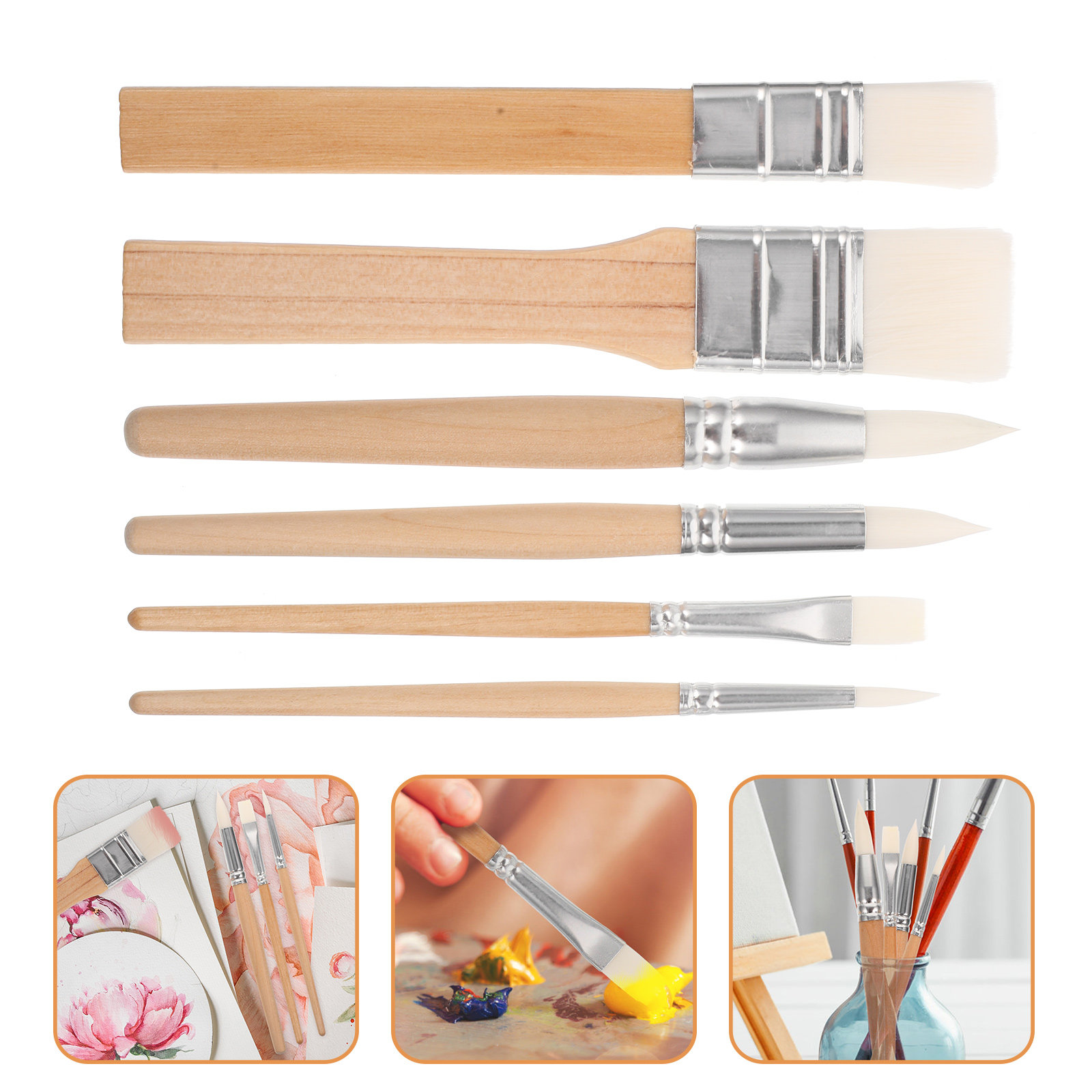 Art Craft Blend - 6 Parça Ahşap Saplı Boyama Fırçası