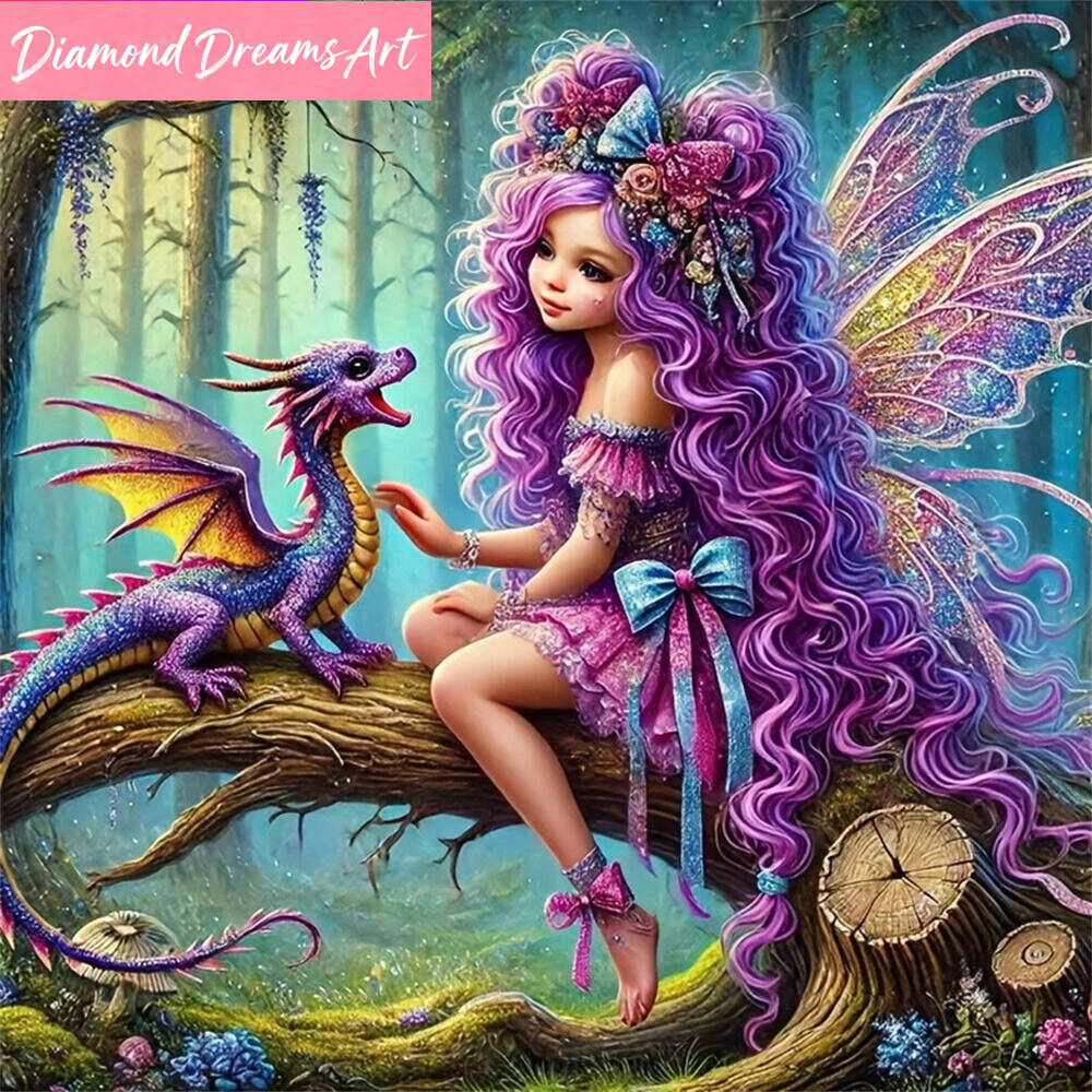 Art Craft Dinosaur - Tam Kare Yuvarlak Elmas Mozaik Kız