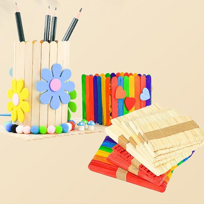 Art Craft With Ice Cream Stick - Renkli Dondurma Çubukları Doğal Ahşap Çocuklar