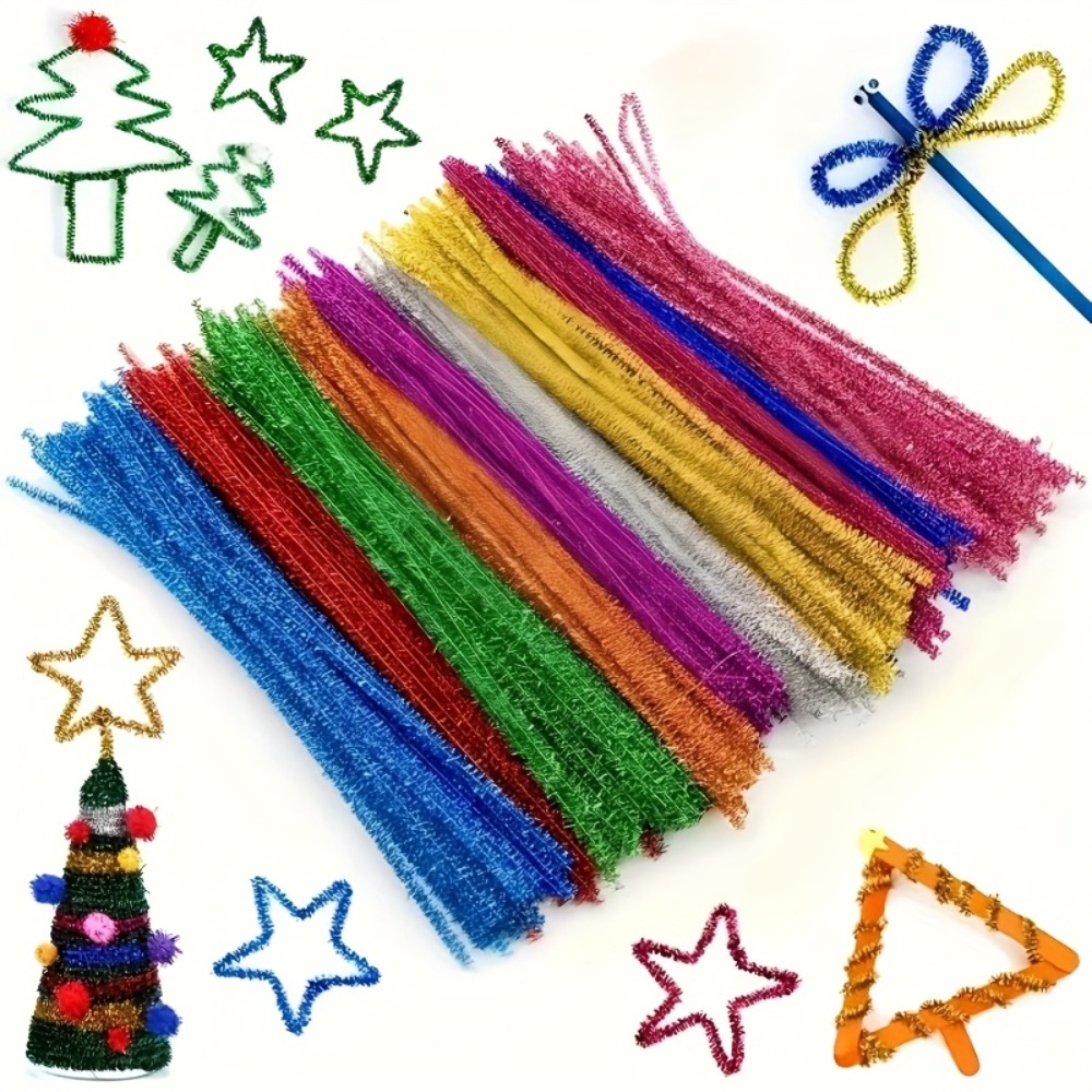 Art Craft Earth Day - 100 Adet 30cm Parlak Peluş Pipet