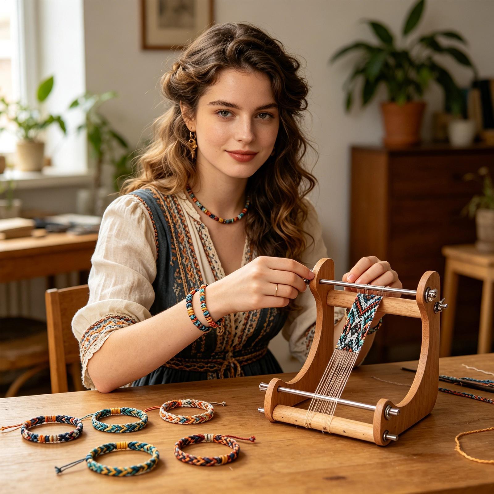 Loom Weaving Frame - 1 adet Ahşap Boncuk Dokuma Tezgahı
